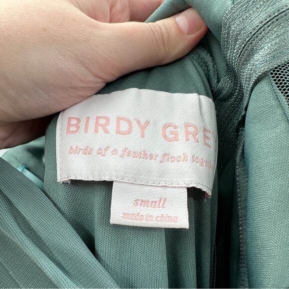 Birdy Grey Elsye Sleeveless Pleated Cut Out Mesh Bridesmaid Dress in Sea Glass - Picture 7 of 13